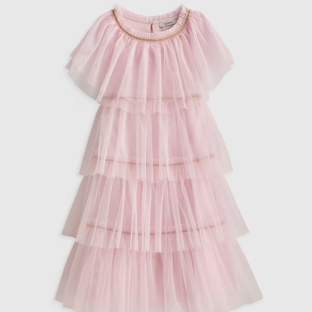 Quince Pink Layered Formal Kids Dress - Picture 3 of 3